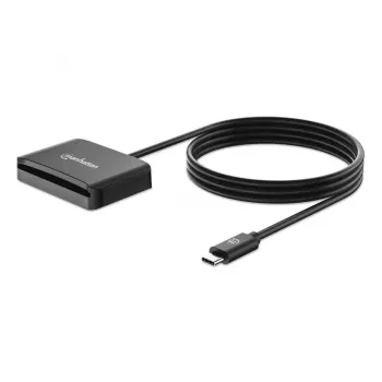 Czytnik kart inteligentnych stykowych Manhattan USB-C z gniazdem MicroSD, męskie złącze USB typu C do interfejsu czytnika stykowego i microSDXC, obsługa Windows, macOS i Linux, odczyt kart SIM z adapterem, kabel 1 m, czarny, trzyletnia gwarancja