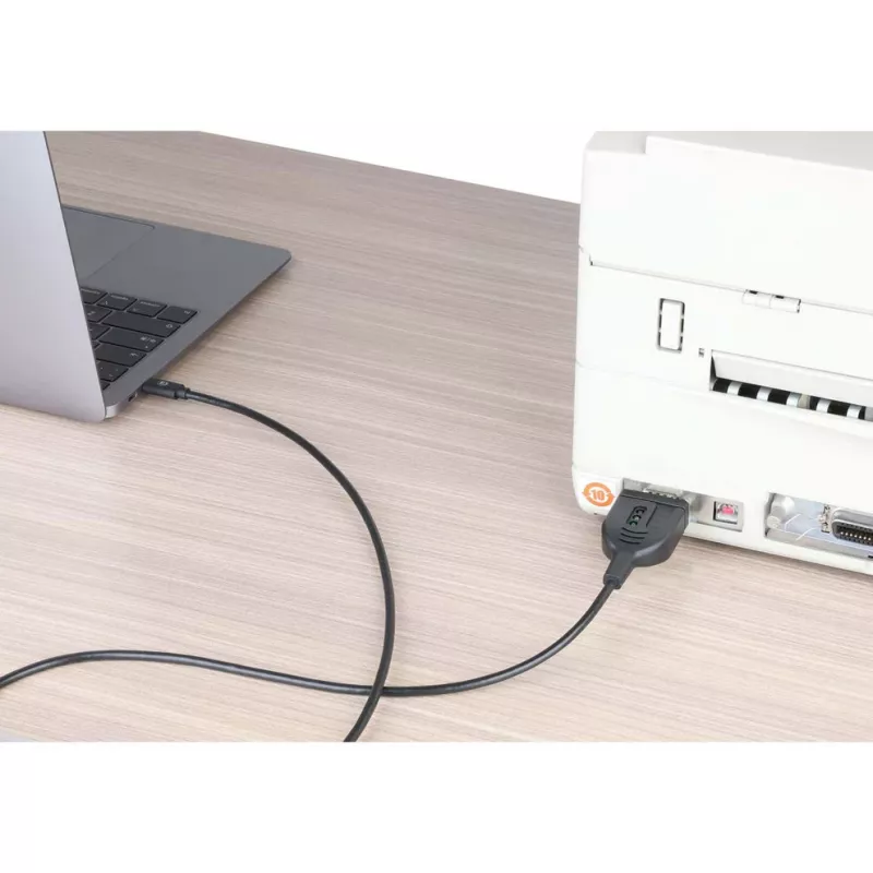 Kabel konwertera Manhattan USB-C na szeregowy, 1 m, męski na męski, szeregowy/RS232/COM/DB9, układ Prolific PL2303GT, czarny kabel, trzyletnia gwarancja