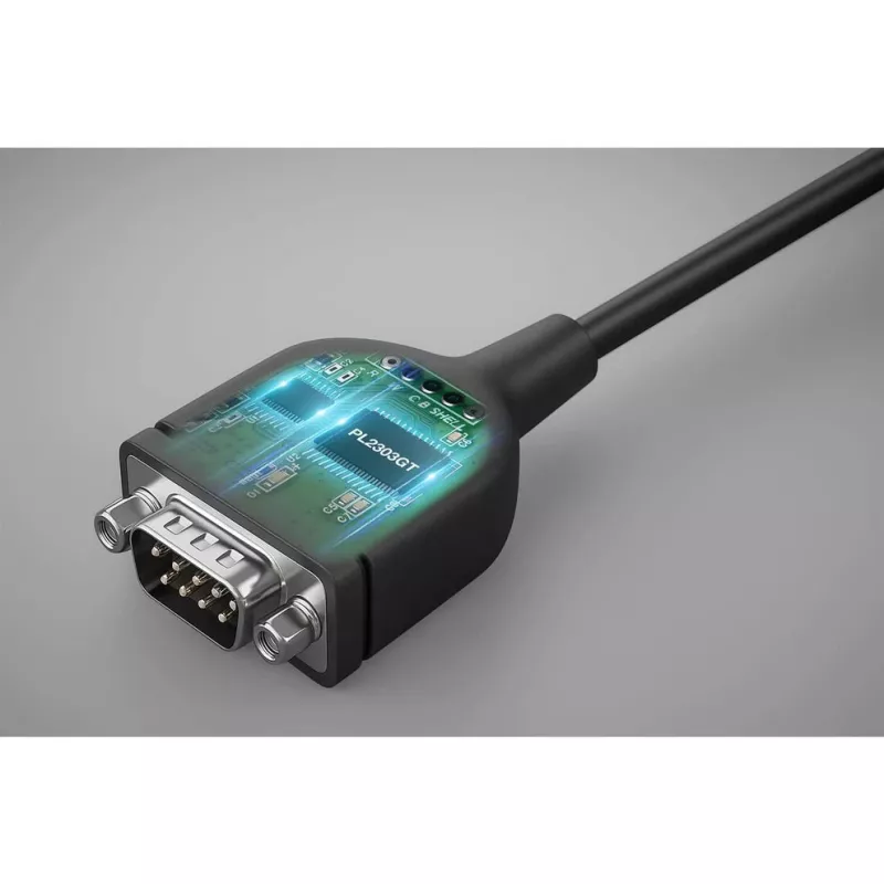 Kabel konwertera Manhattan USB-C na szeregowy, 1 m, męski na męski, szeregowy/RS232/COM/DB9, układ Prolific PL2303GT, czarny kabel, trzyletnia gwarancja