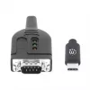 Kabel konwertera Manhattan USB-C na szeregowy, 1 m, męski na męski, szeregowy/RS232/COM/DB9, układ Prolific PL2303GT, czarny kabel, trzyletnia gwarancja