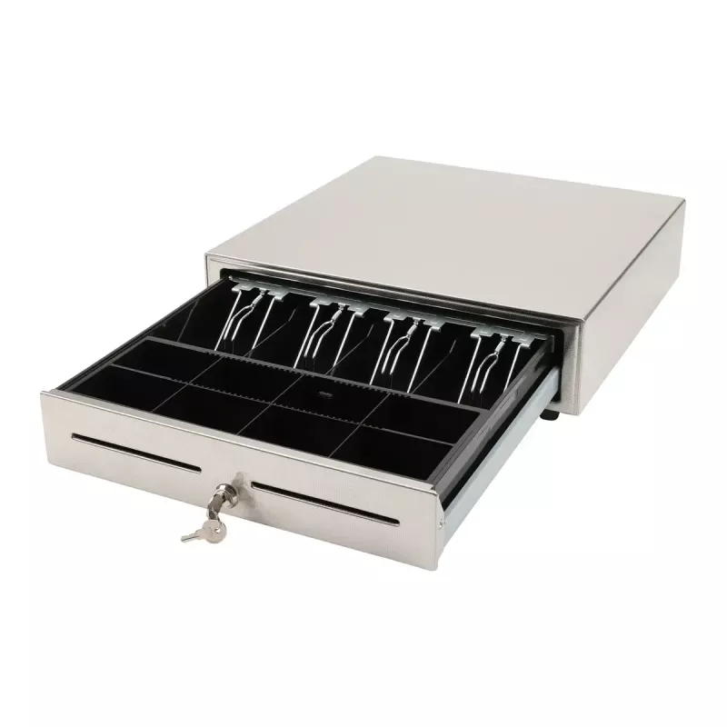 Ręczna szuflada kasowa Olympia LD 410S, obudowa ze stali nierdzewnej, 415×410×104 mm, 6,5 kg