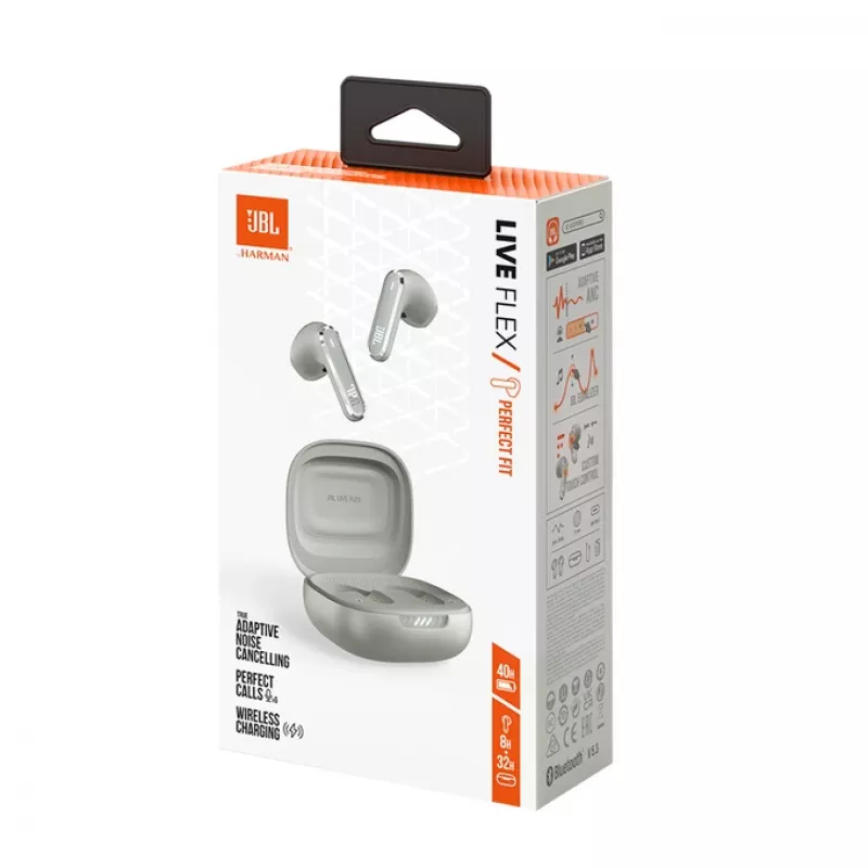 JBL LIVE FLEX Zestaw słuchawkowy Bezprzewodowy Douszny Rozmowy/Muzyka Bluetooth Srebrny