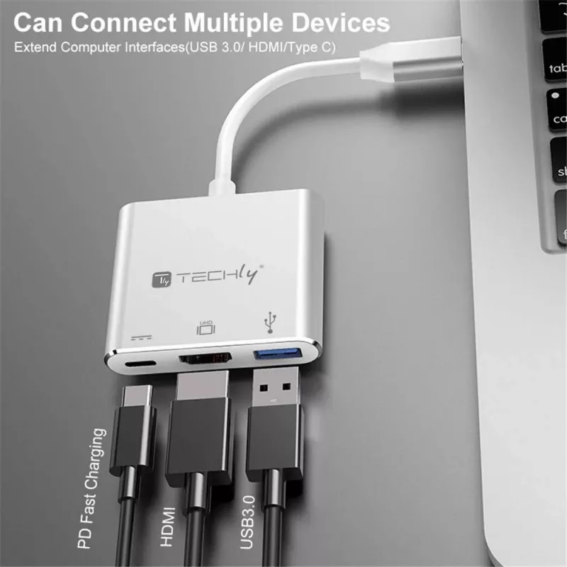 Techly IADAP USB31-HDMIPTY stacja dokująca/replikator portów do laptopa Przewodowa USB 3.2 Gen 1 (3.1 Gen 1) Type-C Srebrny