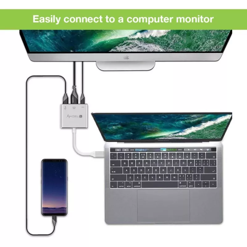 Techly IADAP USB31-HDMIPTY stacja dokująca/replikator portów do laptopa Przewodowa USB 3.2 Gen 1 (3.1 Gen 1) Type-C Srebrny