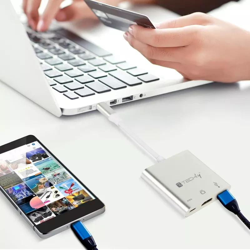 Techly IADAP USB31-HDMIPTY stacja dokująca/replikator portów do laptopa Przewodowa USB 3.2 Gen 1 (3.1 Gen 1) Type-C Srebrny