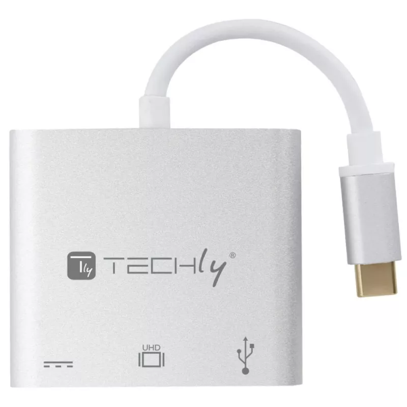 Techly IADAP USB31-HDMIPTY stacja dokująca/replikator portów do laptopa Przewodowa USB 3.2 Gen 1 (3.1 Gen 1) Type-C Srebrny