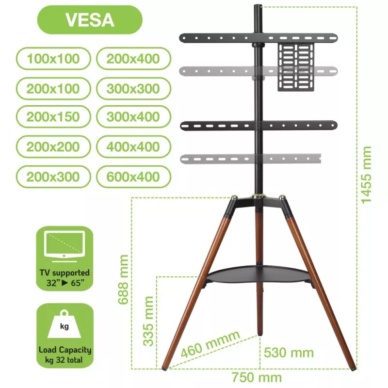 Uchwyt/stojak TV Techly ICA-TR58 165,1 cm (65 cali) Czarny, drewno
