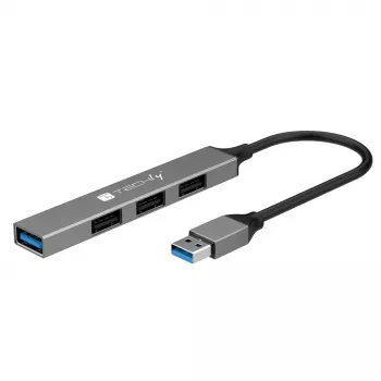 Techly IUSB32-HUB4A-3U2SLS stacja dokująca/replikator portów do laptopa Przewodowa USB 3.2 Gen 1 (3.1 Gen 1) Typ-A Szary