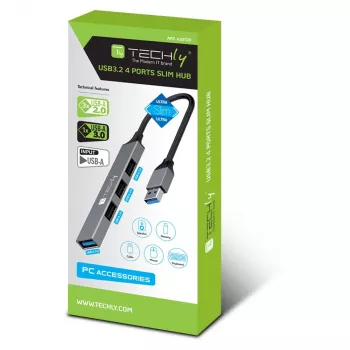 Techly IUSB32-HUB4A-3U2SLS stacja dokująca/replikator portów do laptopa Przewodowa USB 3.2 Gen 1 (3.1 Gen 1) Typ-A Szary