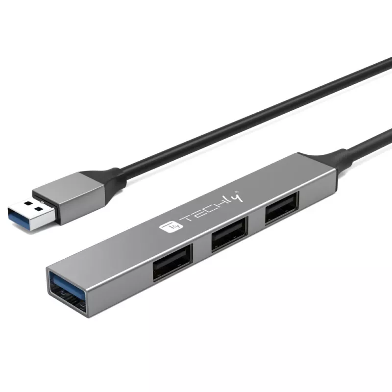 Techly IUSB32-HUB4A-3U2SLS stacja dokująca/replikator portów do laptopa Przewodowa USB 3.2 Gen 1 (3.1 Gen 1) Typ-A Szary