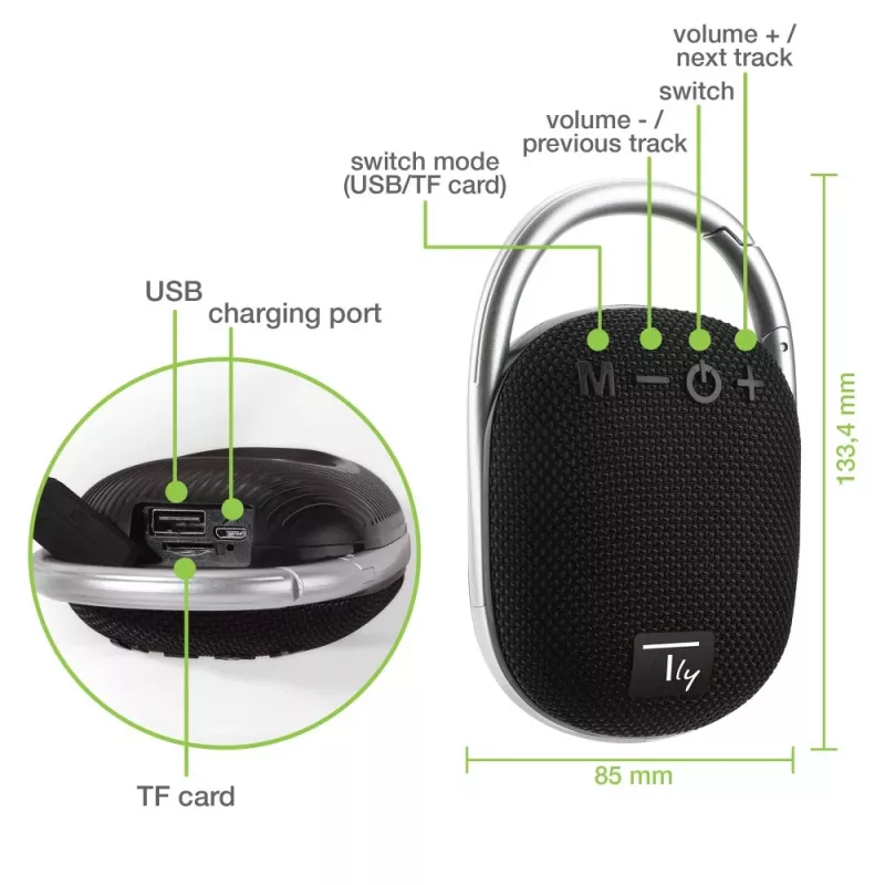 Techly ICASBL321BK głośnik przenośny/na imprezę Głośnik przenośny mono Czarny 5 W
