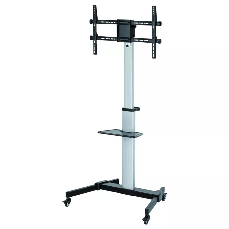 Techly Stojak podłogowy z półką Wózek TV LCD/LED 37-86 cali, 200 x 200 mm, 600 x 400 mm, -10 - 5°, 180°, Aluminium, Plastik, Stal, Czarny, Szary