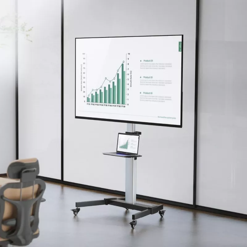Techly Stojak podłogowy z półką Wózek TV LCD/LED 37-86 cali, 200 x 200 mm, 600 x 400 mm, -10 - 5°, 180°, Aluminium, Plastik, Stal, Czarny, Szary