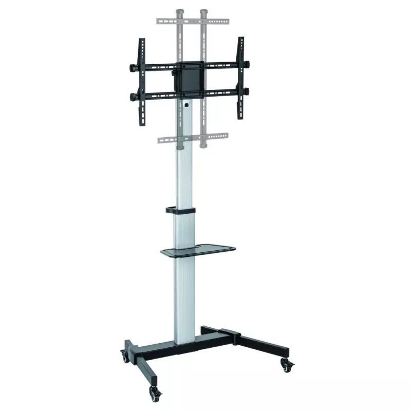 Techly Stojak podłogowy z półką Wózek TV LCD/LED 37-86 cali, 200 x 200 mm, 600 x 400 mm, -10 - 5°, 180°, Aluminium, Plastik, Stal, Czarny, Szary