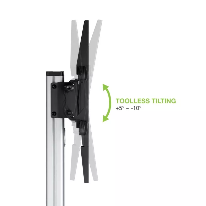 Techly Stojak podłogowy z półką Wózek TV LCD/LED 37-86 cali, 200 x 200 mm, 600 x 400 mm, -10 - 5°, 180°, Aluminium, Plastik, Stal, Czarny, Szary