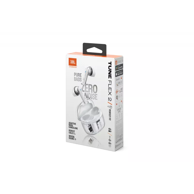 Zestaw słuchawkowy JBL Tune Flex 2 Ghost Edition — True Wireless (TWS) douszne, Bluetooth, 20–20000 Hz, biały