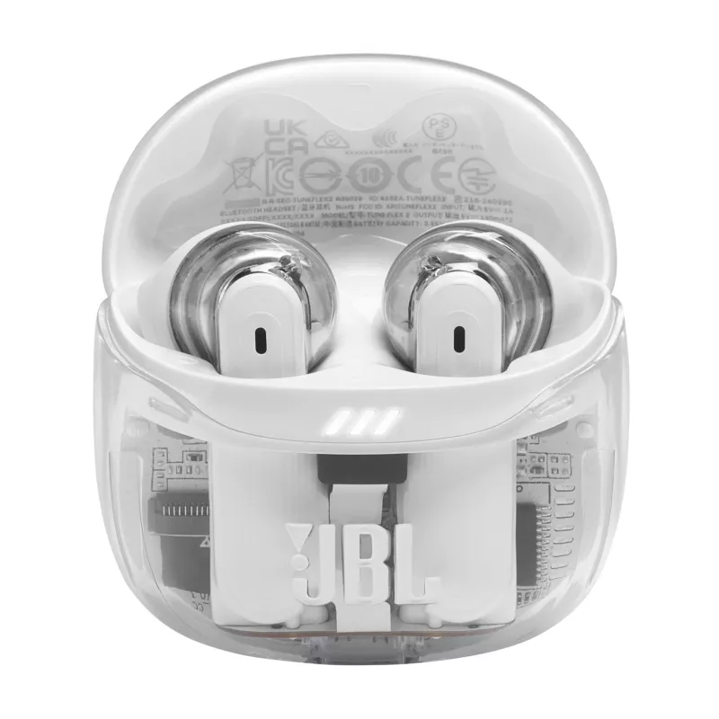 Zestaw słuchawkowy JBL Tune Flex 2 Ghost Edition — True Wireless (TWS) douszne, Bluetooth, 20–20000 Hz, biały