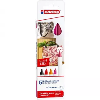Felt pensy Edding 4600 zestaw — 5 kolorów (czarny, karmazynowy, pomarańczowy, różowy, czerwony), końcówka okrągła
