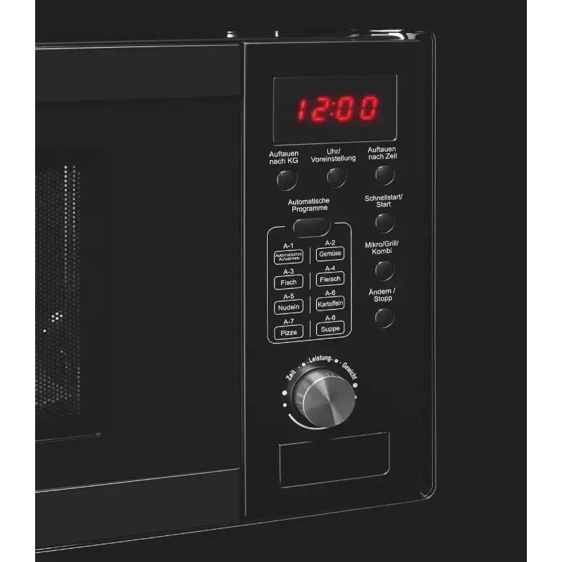 Kuchenka mikrofalowa do zabudowy z grillem Exquisit EMW20.1 G — 20 l, 800 W, czarna, sterowanie przyciskami i pokrętłem, wbudowany wyświetlacz