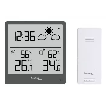 Cyfrowa stacja pogodowa TechnoLine WS 9138 — termometr i higrometr wewnętrzny/zewnętrzny, szara, baterie AAA
