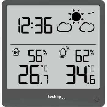 Cyfrowa stacja pogodowa TechnoLine WS 9138 — termometr i higrometr wewnętrzny/zewnętrzny, szara, baterie AAA