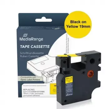 Taśma etykietująca MediaRange MRDY45808 Czarny na żółtym D1 — 19 mm x 7 m, trwały klej akrylowy