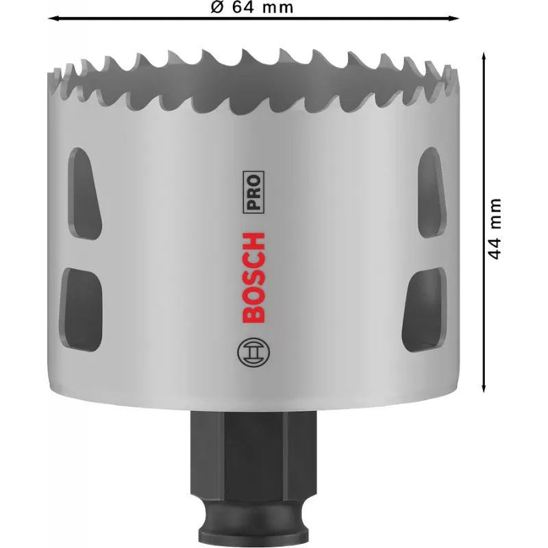 Otwornica Bosch PRO Multi Material PC Plus 44/64 mm — Pojedyncza, średnica 44–64 mm, do wiertarki, płyty gipsowe/metal/tworzywa sztuczne/drewno miękkie