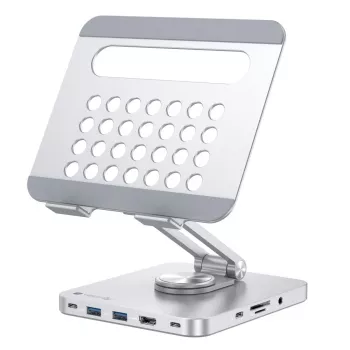 Techly 8-w-1 USB-C Hub stacja dokująca stojak na tablet, Stojak na tablet, Srebrny, Aluminium, 360°, USB 3.2 Gen 1 (3.1 Gen 1) Type-C, 5000 Mbit/s
