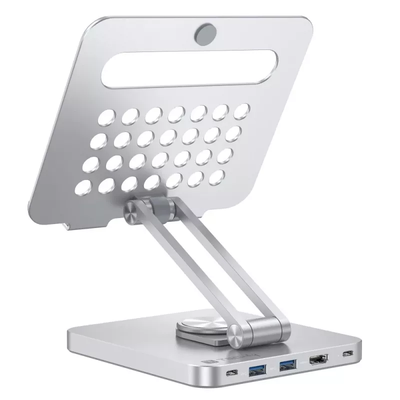 Techly 8-w-1 USB-C Hub stacja dokująca stojak na tablet, Stojak na tablet, Srebrny, Aluminium, 360°, USB 3.2 Gen 1 (3.1 Gen 1) Type-C, 5000 Mbit/s