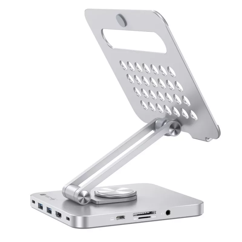 Techly 8-w-1 USB-C Hub stacja dokująca stojak na tablet, Stojak na tablet, Srebrny, Aluminium, 360°, USB 3.2 Gen 1 (3.1 Gen 1) Type-C, 5000 Mbit/s