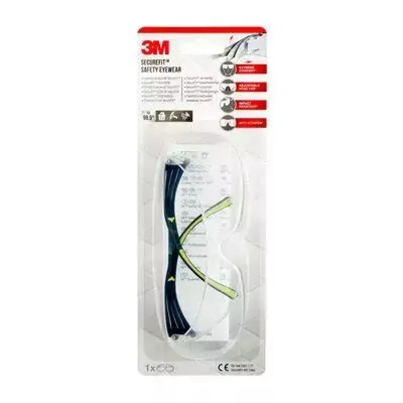 Okulary ochronne 3M SF4000CC1 — plastikowe okulary ochronne, przezroczyste soczewki, czarny/zielony