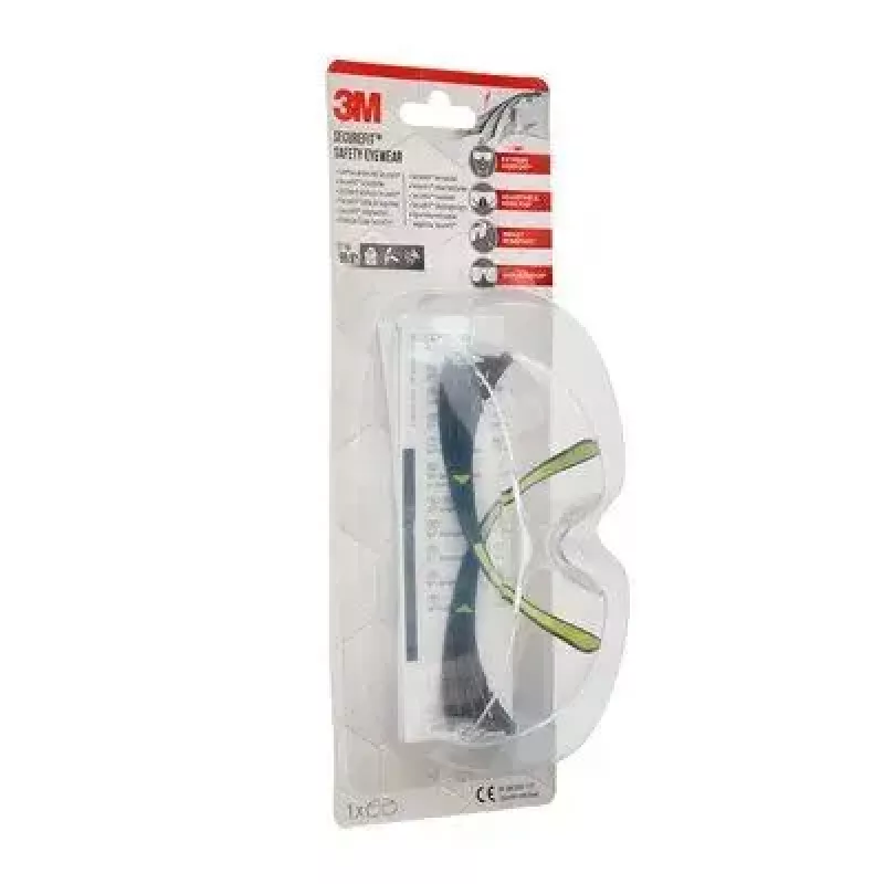 Okulary ochronne 3M SF4000CC1 — plastikowe okulary ochronne, przezroczyste soczewki, czarny/zielony