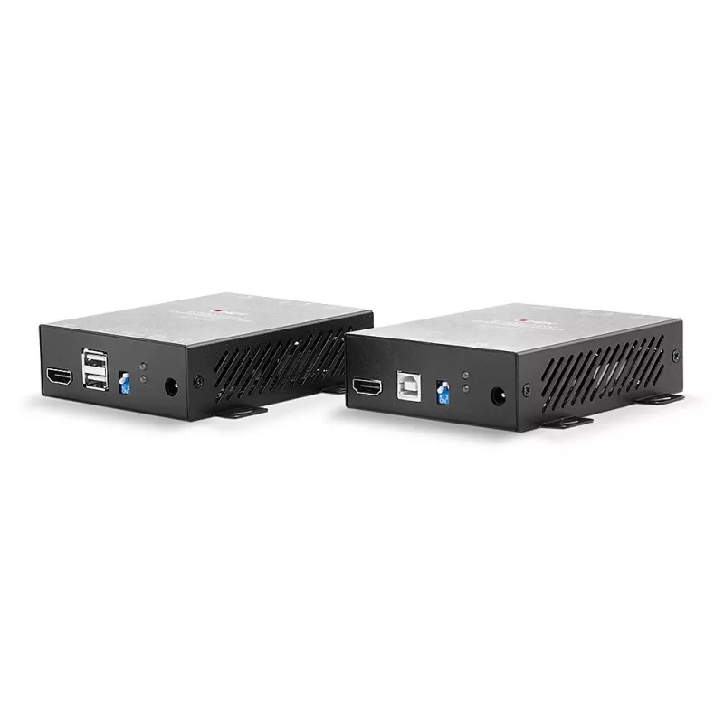 Lindy 300m Fibre Optic HDMI 4K60 i USB KVM Extender, Nadajnik i odbiornik, Przewodowy, 300 m, 3840 x 2160 pikseli, Czarny, Metal
