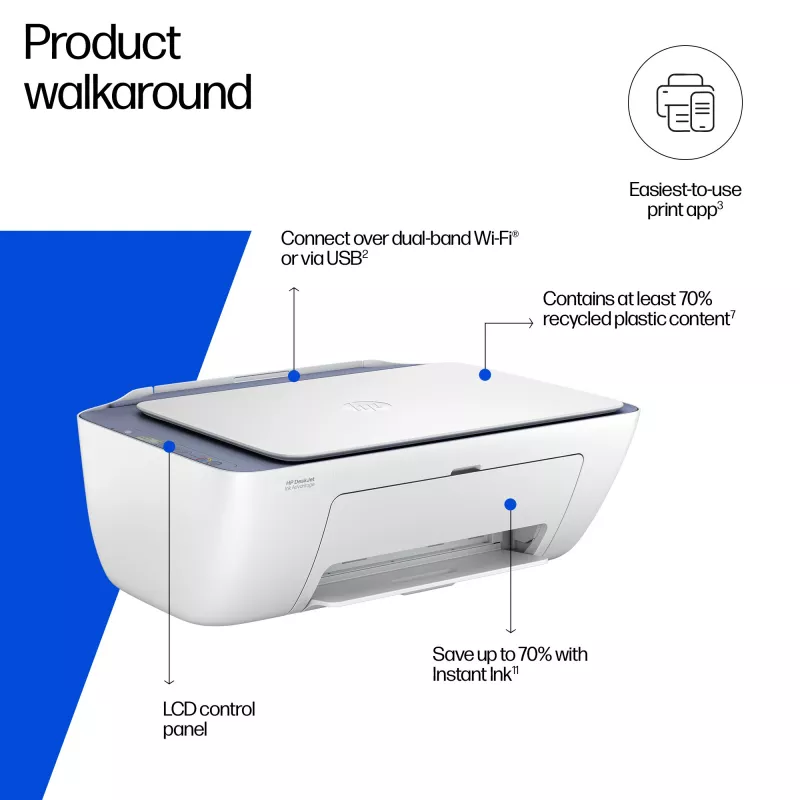 HP DeskJet 2922 Wireless All-in-One Color Printer, Thermal inkjet, Colour printing, 4800 x 1200 DPI, Colour copying, A4, biały