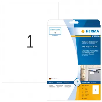 Samoprzylepna etykieta do drukarek HERMA Inkjet labels A4 210x297 mm biała folia matowa odporna na warunki atmosferyczne 10 szt.