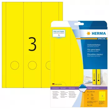 Etykiety na segregatory HERMA A4 61x297 mm żółty papier matowy kryjący 60 szt.