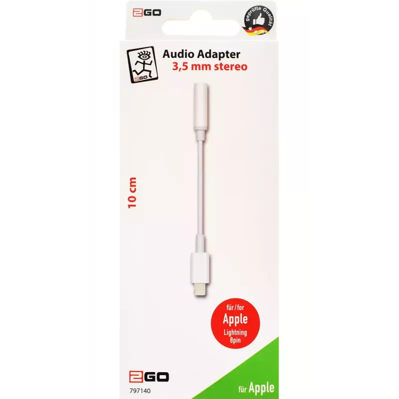 Kabel audio 2GO 797140 0,1 m 3,5 mm Lightning biały