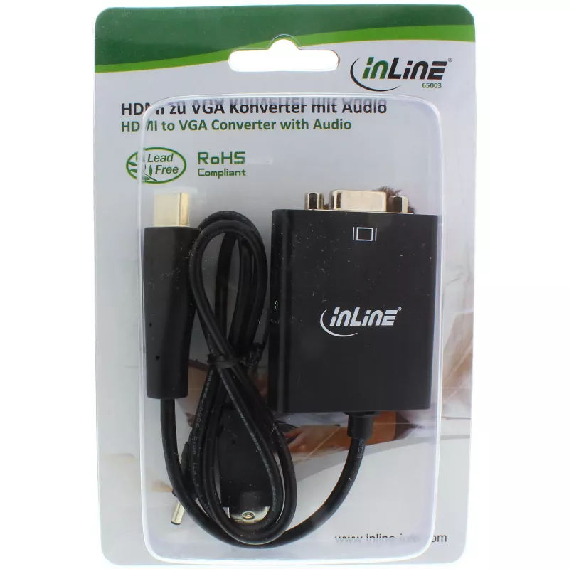 InLine Converter HDMI na VGA z wejściem audio, wyjście HDMI VGA i dźwięk stereofoniczny