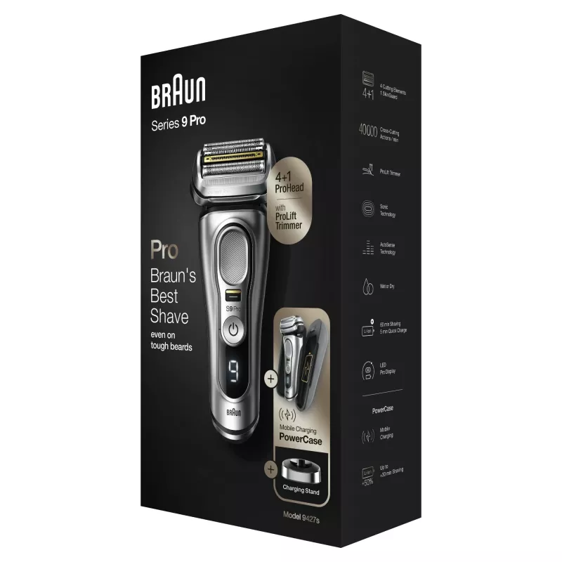 Golarka Braun Series 9 Pro 81744531, męska, foliowa, trymer, srebrna