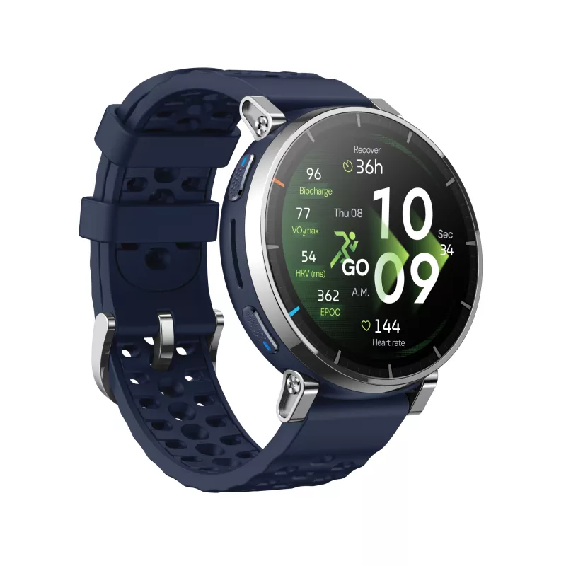 Smartwatch Amazfit W2558GL2N — 1.32 cala (3.35 cm) AMOLED 466×466 px, GPS, 365 mAh, pasek silikonowy (niebieski)