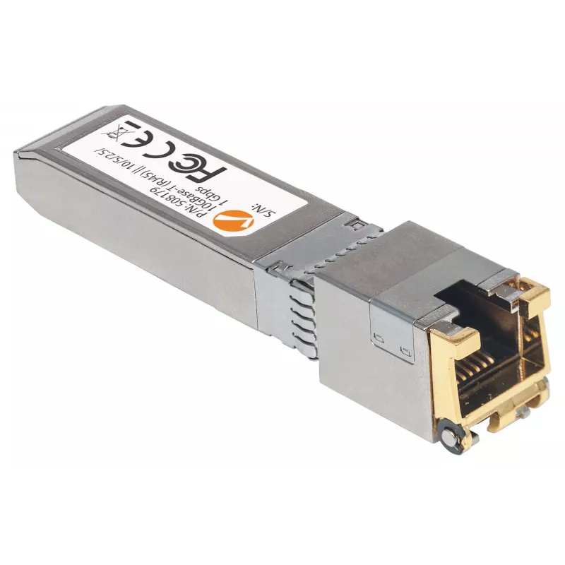 Moduł transceiver Intellinet, 10 Gigabit miedź SFP+, port 10GBase-T (RJ45), 30m, prędkość transferu danych do 10 Gb/s z okablowaniem Cat6a, Ethernet, Światłowód/Fiber, zgodny z MSA, odpowiednik Cisco MA-SFP-10G-T, trzyletnia gwarancja