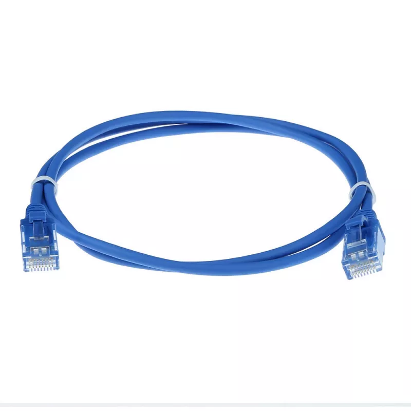 ACT niebieski kabel krosowy 7 metrów LSZH U/UTP CAT6 slimline do centrów danych z wtykami RJ-45 bez zaczepów