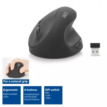 Mysz ACT Bezprzewodowa Mysz Ergonomiczna 1600 DPI RF Wireless