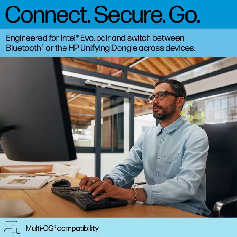 HP 680 Comfort Dual-Mode klawiatura, pełnowymiarowa (100%), bezprzewodowa, RF Wireless + Bluetooth, QWERTY, czarna