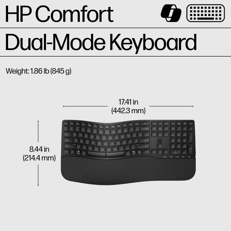HP 680 Comfort Dual-Mode klawiatura, pełnowymiarowa (100%), bezprzewodowa, RF Wireless + Bluetooth, QWERTY, czarna