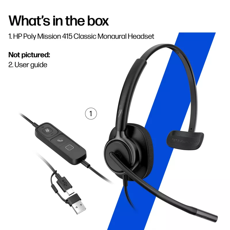 Przewodowy zestaw słuchawkowy stereo HP Poly Mission 425 USB — Bulk, waga 132 g
