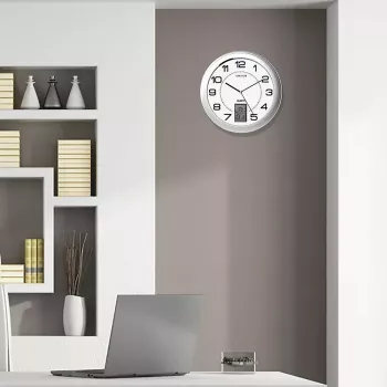 Zegar ścienny/stolikowy Unilux 100340853 — kwarcowy, okrągły metaliczny srebrny, Ø 31 cm, bateria AA/AAA