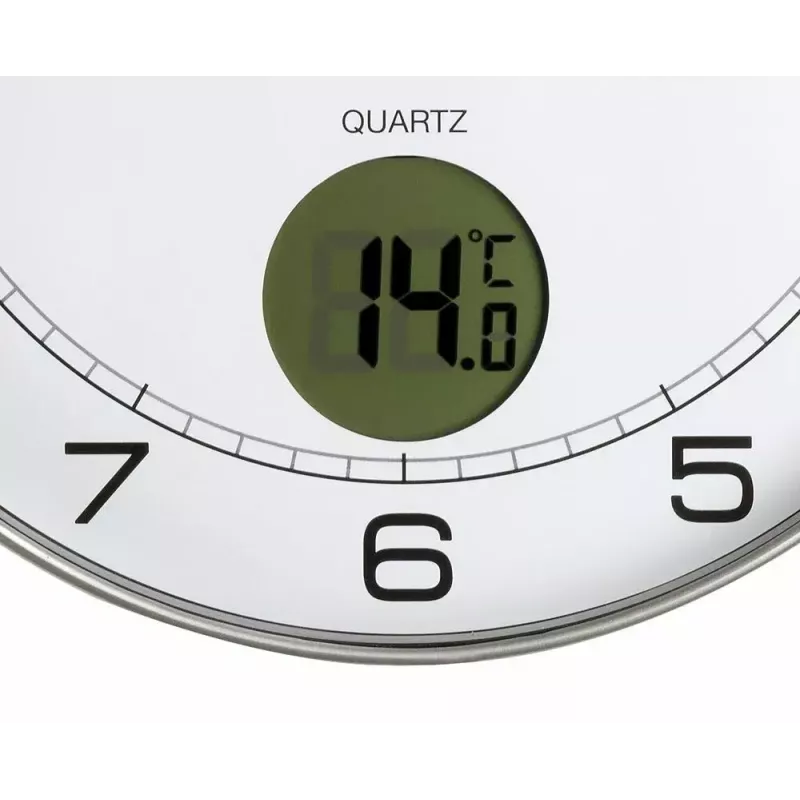 Zegar ścienny/biurkowy Unilux 400094592 — kwarcowy, okrągły, metaliczny srebrny, Ø 30 cm, bateria AA/AAA