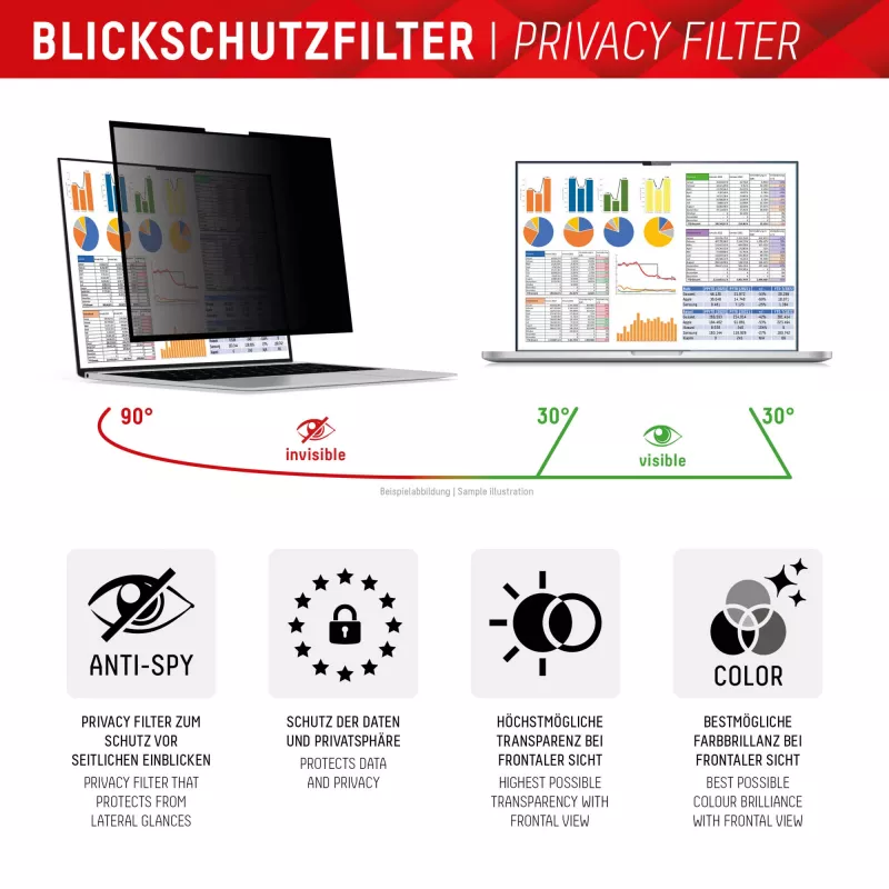 Displex PRIVACY SAFE odłączany dwukierunkowy filtr prywatyzujący do laptopa/notebooka (bezramkowy) 14'' (16:10)