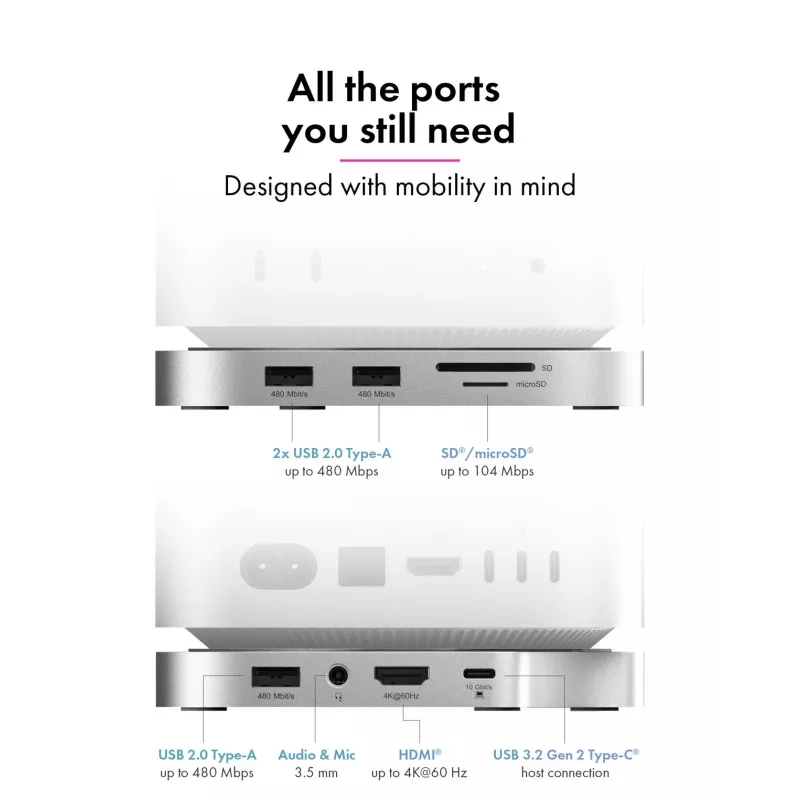 ICY BOX 7-w-1 Stacja dokująca USB Type-C z gniazdem M.2 NVMe, SSD, karta pamięci, M.2, 4 TB, USB 3.2 Gen 2 (3.1 Gen 2) Type-C, srebrny, aluminium